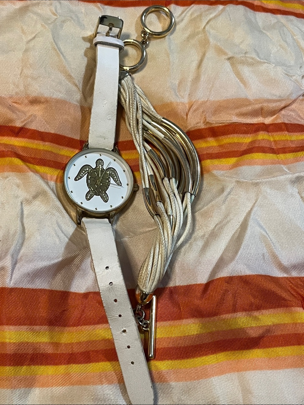 White Turtle Dial Women’s Watch with Coordinating Tassel Bracelet
